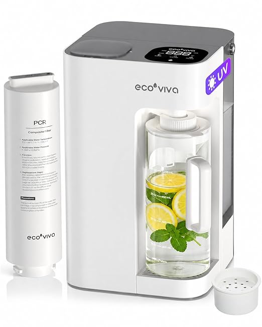 Mate 3 UV Reverse Osmosis Water Filter Countertop, 3:1 Pure to Drain, Autofill Pitcher, No Installation Water Purifier, Portable 9 Stage RO Water Filtration with Remineralization, Self-Cleaning, White