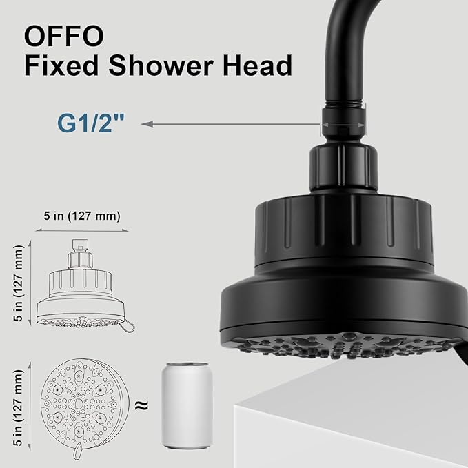 OFFO Filtered Shower Head, 20 Stage Shower Filter Head for Hard Water with Pause Mode, 9 Modes High Pressure Shower Head with Filter for Remove Chlorine and Harmful, Matte Black
