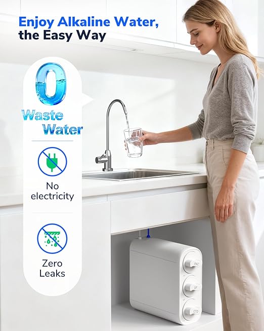 Ecoviva UF800G 0.01μm Ultra-Filtration Under Sink Water Filter Meet NSF 42 / 372 Standards Tankless Ultra Compact Design, No Electricity & Wastewater, Preserve Beneficial Minerals No TDS Reduction