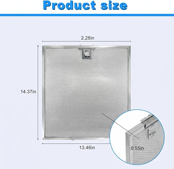 WA0575 Range Hood Filter 14-3/8" x 13-1/2" - 2 Pack, 5-Layer Aluminum Mesh Grease Filter Replacement for Vissani 30-inch Pyramid or Wall Mount Range Hood