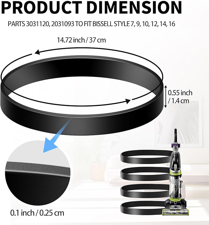 Vacuum Belt 4 Pack for Bissell Style 7/9/10 p/n 3031120#2031093#32074#3031123 PowerForce Helix Powerlifter CleanView Swivel Rewind Pet Vacuum Cleaner