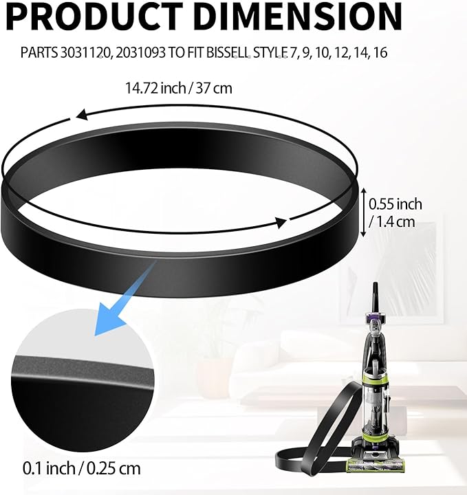 Style 7/9/10 P/N 3031120 Replacement Belt For Bissell Vacuum,Vacuum Belt Fit Bissell Powerforce Helix Powerlifter Cleanview Swivel Rewind Pet Vacuum Cleaner Replace Parts 2031093 32074 3031123 2-Pack