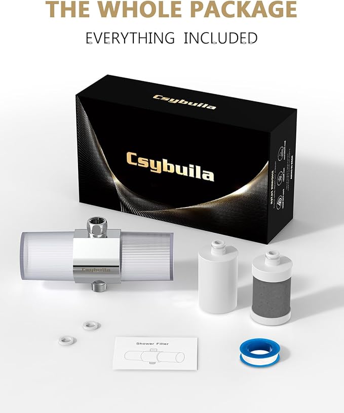 Dual Cartridge Shower Filter with Multi-Stage & Carbon Fiber Filtration, Hard Water Softener for Chlorine & Heavy Metal Removal, Skin & Hair Care, Tool-Free Installation