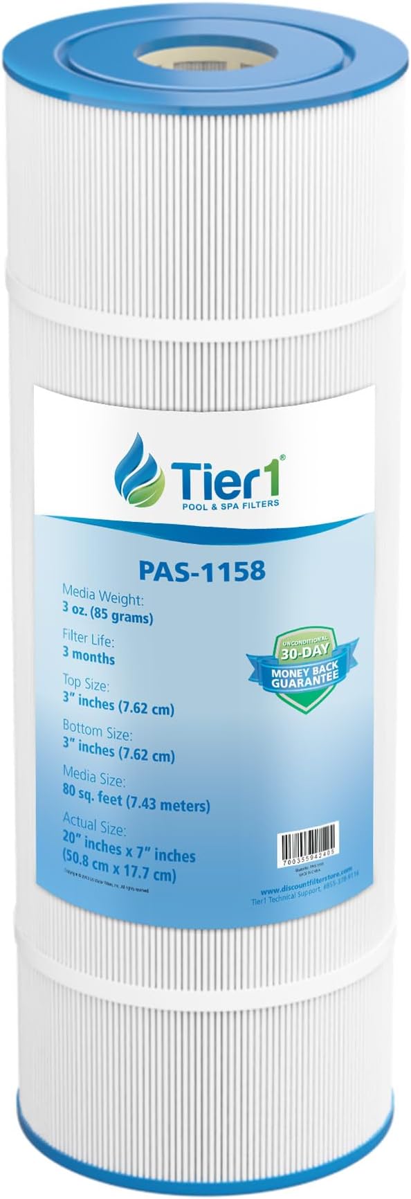 Tier1 Replacement for Pentair CCP320 Pool Filter | Compatible with Unicel C-7470, Pleatco PCC80, Filbur FC-1976, Clean & Clear Plus 320 | 20" x 7" | Washable Filter Cartridge