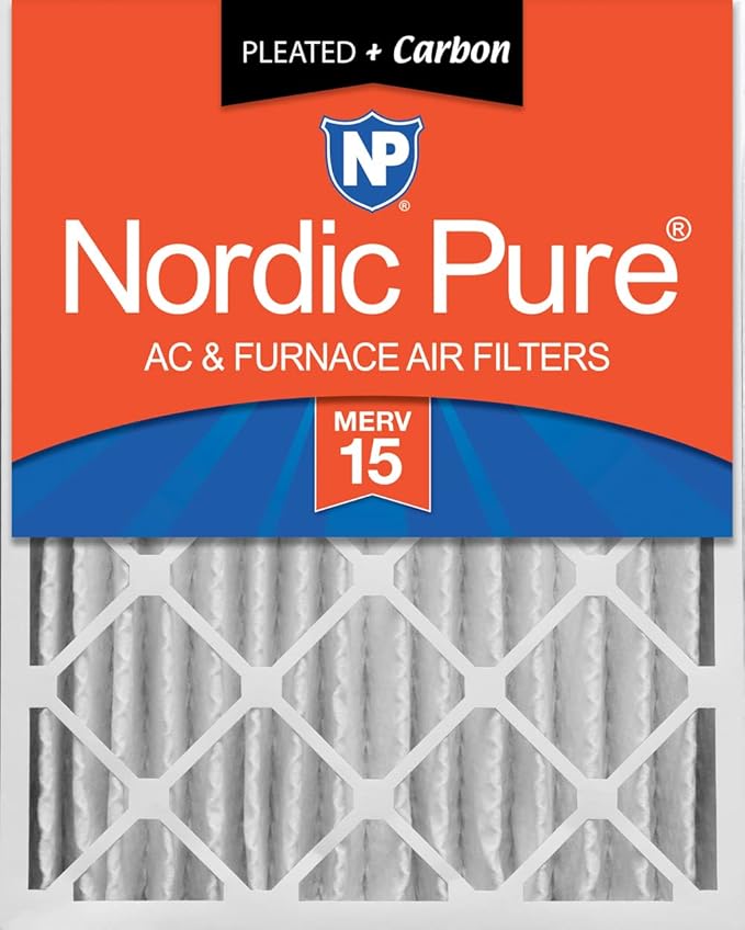 Nordic Pure 16x25x4 (Actual Size: 15 1/2 x 24 1/2 x 3 5/8) Pleated Air Filters MERV 15 Plus Carbon 1 Pack