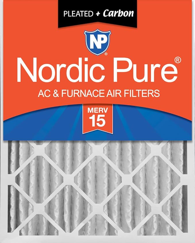 Nordic Pure 20x25x4 (Actual Size: 19 1/2 x 24 1/2 x 3 5/8) Pleated Air Filters MERV 15 Plus Carbon 1 Pack