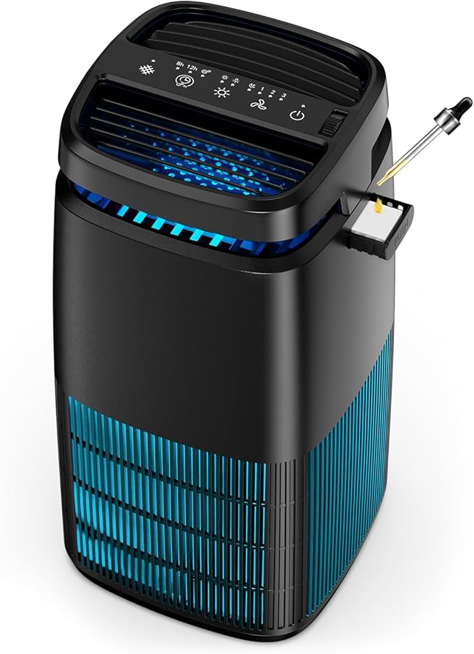 POMORON 4-in-1 Air Purifiers for Home, Air Ionizer Negative Ion Generator, True H13 Filter, UV, Covers 1250 Ft² 99.97% Removal Rate for Pollen Smoke Pet Dander Air Cleaner for Bedroom, MJ002H, Black