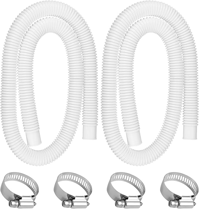 1.25" x 59" Pool Hoses for Above Ground Pools - Pool Pump Replacement Hose Compatible with In tex Pump Model #607/#637, 2 Pack with 4 Hose Clamps
