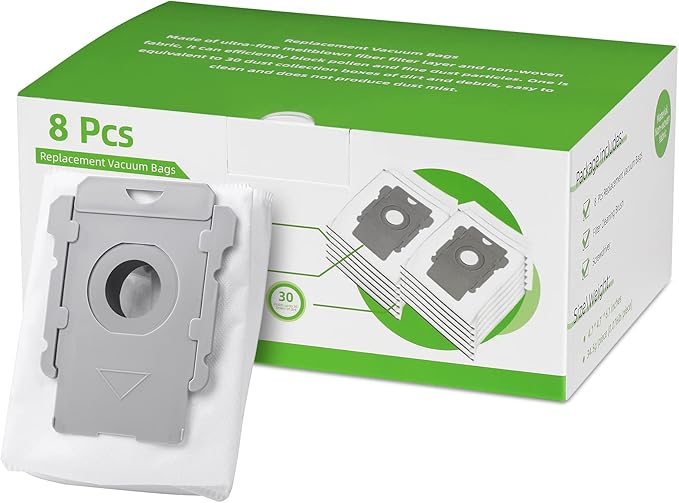 Rowhalf 8 Pack Vacuum Bags, Effective Dust Filtration,Compatible with iRobot Roomba i& s & j Series, for i3+, i4+, i5+, i6+,J6+, i7, i7+(7550) j7, j7+, i8+, J8+, J9+, s9+ Automatic Dirt Disposal Bags
