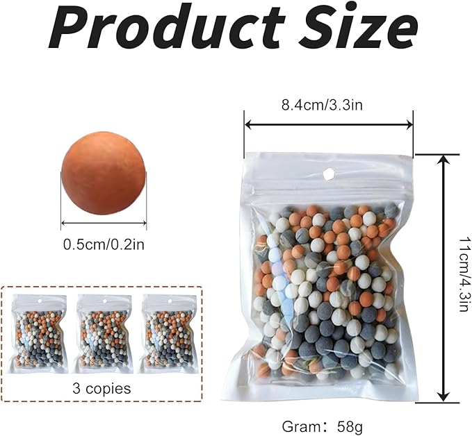 BLMHTWO 3 Packs Shower Envy Filtered Shower Head, Mineral Filtration Showerhead Stones Replacement Anion Mineral Beads for ShowerHead Filter