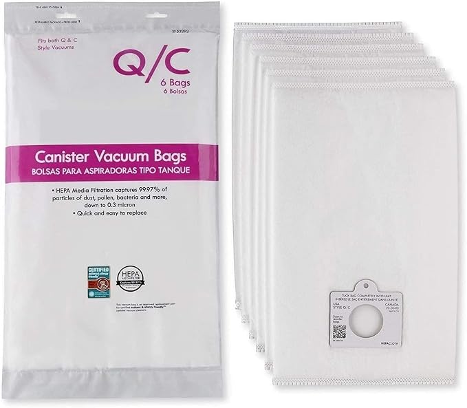 6 Style Q/C 53292 Hepa Filtration Bags. Compatible with Kenmore Elite, Intuition, Progressive, 200 400 600 700 800 Series Canister Vacuum Cleaners. Replaces Part # 5055 50104 50557 50558 53291 (white)
