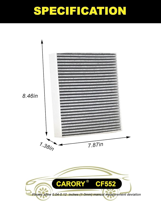 CARORY Cabin Air Filter w/Activated Carbon for Nissan Rogue 21-25, Altima 19-25, Kicks 17-25, Pathfinder 22-25, Sentra 20-25, Versa 20-25, Infiniti QX50 19-25, QX55 22-25, QX60 22-25, QX80 19-25