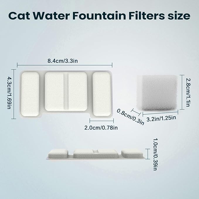 Premium Cat Fountain Filter 8.4x4.3x1cm, Odor Removal Filter Set with Sponges for Pet Drinking Dispenser, Apartment, Indoor Use, Daily Maintenance