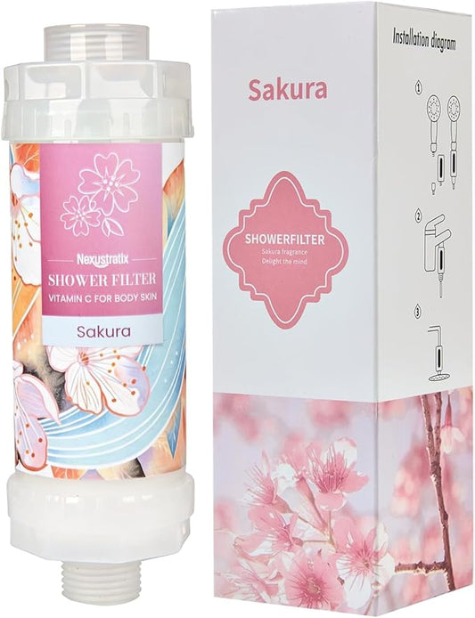 Vitamin-C Handheld Showerhead Filter For Hard Water, Luxurious Scent Skin Care & Hair Enhancement Softener Purifier, Aromatherapy Water Purify, Sakura Odor