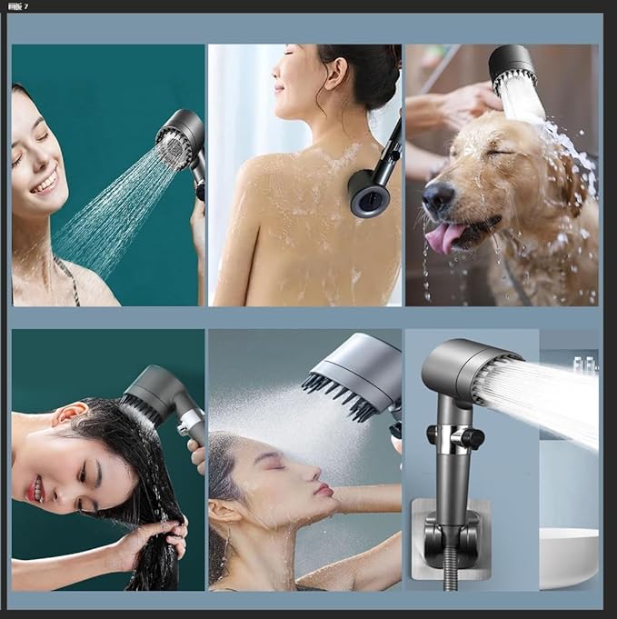 Filtered Shower Head with Handheld High Pressure 4Spray Mode Showerhead High Power Shower Head and Hose Set with 3FiltersWater for 4 Spray Modes & Pause Switch Gray