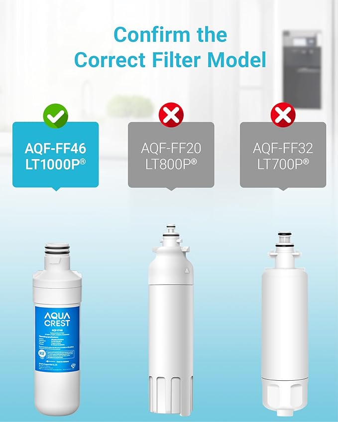 AQUA CREST LT1000PC ADQ747935 Refrigerator Water Filter and Air Filter, Replacement for LG® LT1000P®/PC/PCS, LMXS28626S, LFXS26973S, MDJ64844601, ADQ74793501, ADQ74793502 and LT120F®, 4 Combo