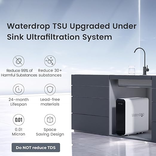 Waterdrop TSU-WB 0.01μm Ultra-Filtration Under Sink Water Filter System, 3-Stage Tankless Undersink Water Filtration with Faucet, Smart Panel, Does not Lower TDS (𝙉𝙊𝙏 𝙍𝙊), Drilling Required