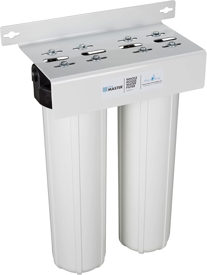 Home Master HMF2SmgRFCC Whole House Water Filter, 4-Layer Sediment Filter 25 to 1 Micron, Powerful Radial Flow Catalytic Carbon 20gpm, 1” NPT Ports, Patented Heavy Steel Bracket fits 16” Wall Studs