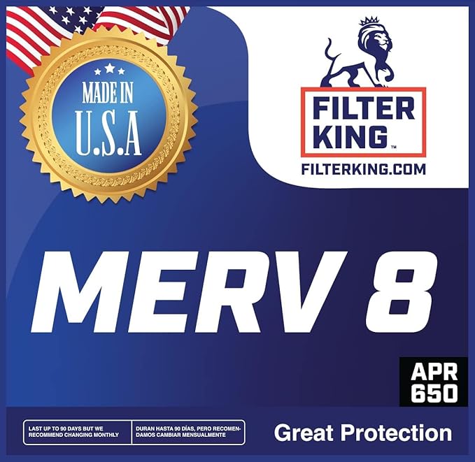 Filter King 16x16x4 Air Filter (MERV 8) (2-Pack) Dust & Allergy Control AC Furnace Filters, MADE IN USA, HVAC, Pleated, Electrostatic (Actual Size: 15.5 x 15.5 x 3.75)