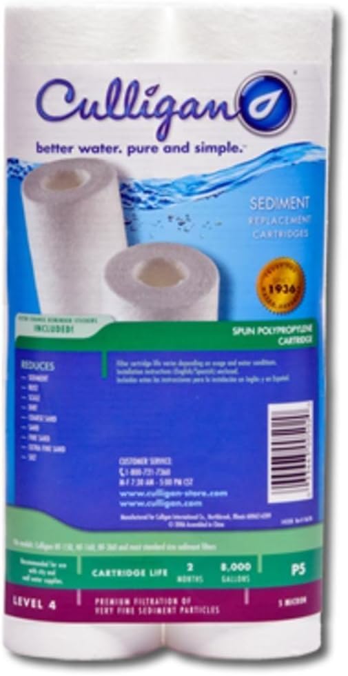 Culligan Whole House Water Filter P5A-Reduces Sediment,Rust,Scale & Dirt for Clean Great-Tasting Water for Cooking&Drinking,Long Lasting Replacement Filter Cartridges 8,000 Gallons,2 Count,(Pack of 2)