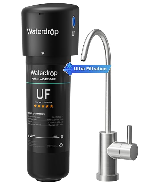 Waterdrop 10UB-UF 0.01 μm Ultra Filtration Under Sink Water Filter System, Reduces Lead, Chlorine, Bad Taste & Odor, 1 Year, with Dedicated Brushed Nickel Faucet