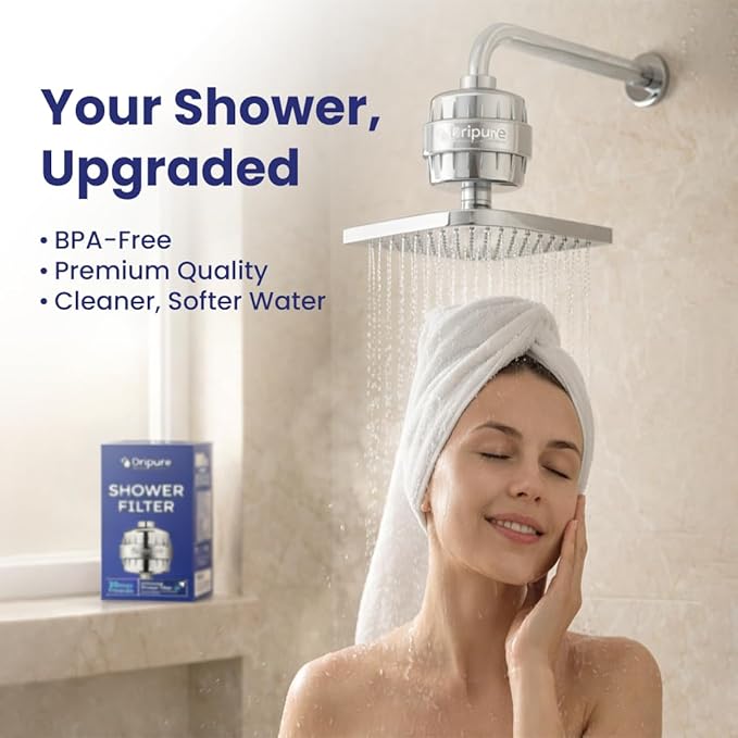 Universal Shower Filter, High Pressure Shower Filter Designed With Multi-Stage Filtration, Extra Replacement Cartridge Included, Compatible With Most Setups, Standard G1/2 Connection
