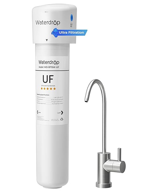 Waterdrop 15UBW-UF 0.01 μm Ultra Filtration Under Sink Water Filter System, Reduces Lead, Chlorine, Bad Taste & Odor, with Dedicated Brushed Nickel Faucet, 2 Years