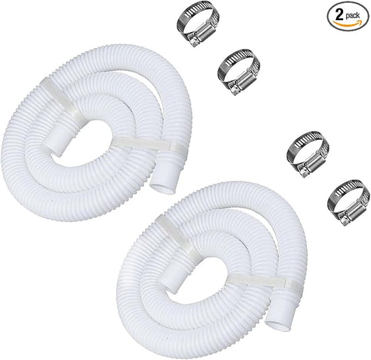 1.5" x 59" Pool Hoses for Above Ground Pools, Replacement Hose with Stainless Steel Clamps and Pipe Holders, Compatible with Intex, Coleman and Bestway Pool Pumps & Filters (2 pack White)