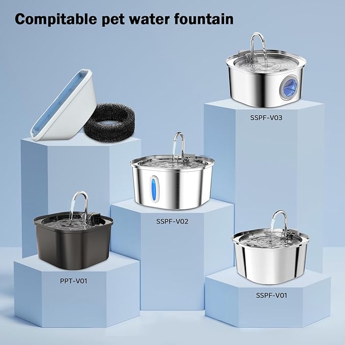 20 Pack Cat Water Fountain Filters for 3.2L/108oz & 84oz/2.5L Pet Water Fountain,Replacement Filters 10 Pack with 10 Pack Filter Sponges