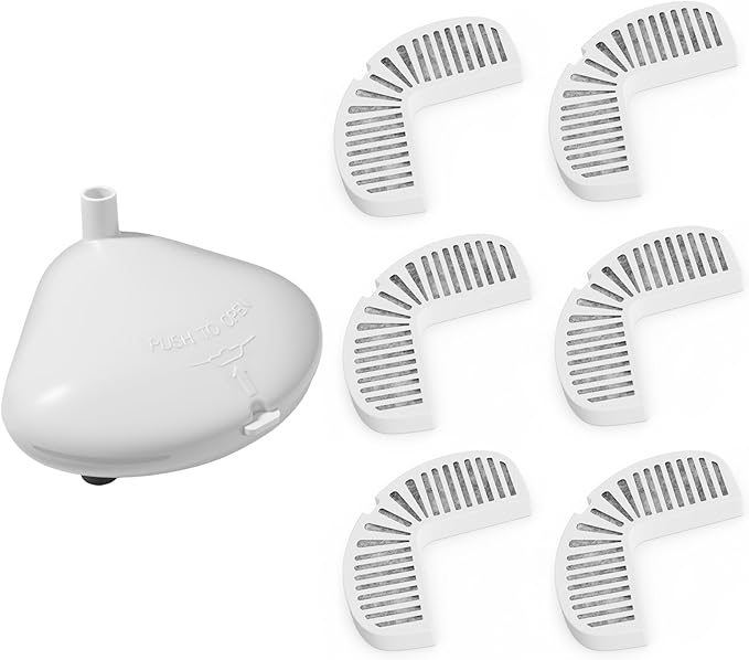 Cat and Dog Water Fountain Filters - 1 Filter Housing + 6 Replacement Filters, Half-Year Supply for Stainless Steel Pet Fountains, L-Shape Cartridge Value Pack