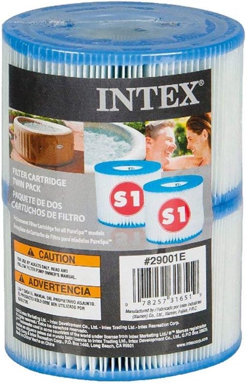 Intex 29011E Type S1 PureSpa Easy Set Pool Spa Hot Tub Filter Replacement Cartridges (6 Filters), Blue and White