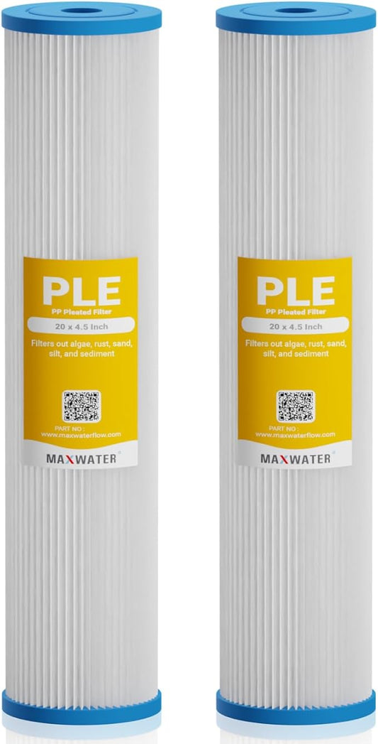 Max Water 25 Micron 20 x 4.5 Whole House Pleated Sediment Water Filter Replacement Cartridge for Well Water Filtration
