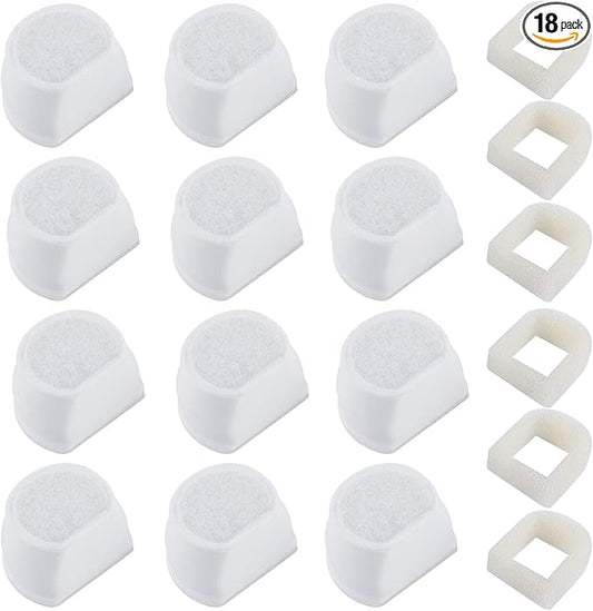 18PCS Carbon Filters and Foam Pre-Filter Replacement Set Compatible with Petsafe Drinkwell Avalon Pagoda Seascape Sedona Water Bowl Fountain Prefilters,Pet Water Fountain Filters,12+6 Pack