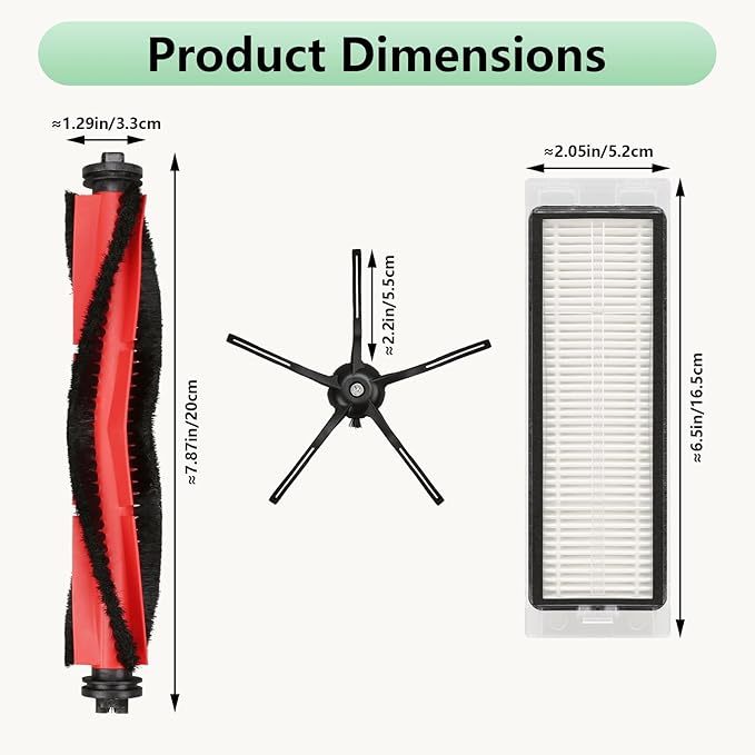 Q5 Replacement Accessories Kit Compatible with Roborock Q5 / Q5+ Plus Robot Vacuum,Floating Rubber Main Roller Brush, HEPA Washable Filter, Side Brush. Reusable Robotic Vacuum Cleaner Spare Parts.