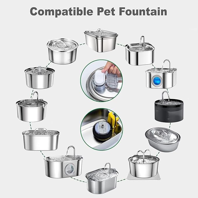 Cat Water Fountain Filters, 24 Pack Replacement Filters for 108oz/3.2L& 67oz/2L Stainless Steel Pet Dog Water Fountain