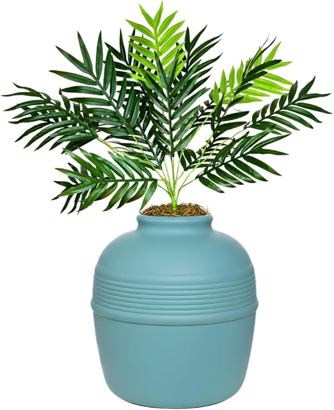 Good Pet Stuff Hidden Litter Box Planter, Decorative Cat Litter Enclosure with Carbon Filter & Faux Plant, Made in USA, Odor Control, Improved Design, NEW Round Style, Base Kit, Coastal Blue