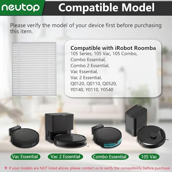Replacement Hepa Filter Compatible with iRobot Roomba 105 Series, Combo Essential, Combo 2 Essential, Vac Essential, Vac 2 Essential, Q0120, Q0110, Q0520, Y0140, Y0110, Robots Vacuum, 8-Pack.