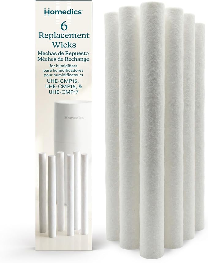 Homedics TotalComfort Replacement Wicks, Pack of 6, Humidifier Filters, Cotton Refill Sponges, Replacement Filter Wicks for Portable Mini Ultrasonic Humidifiers, Fits UHE-CMP15, UHE-CMP16, UHE-CMP17