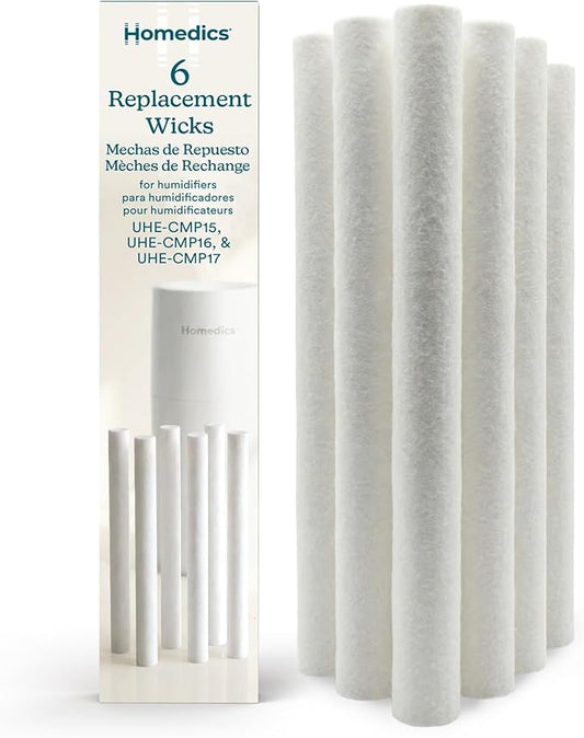 Homedics TotalComfort Replacement Wicks, Pack of 6, Humidifier Filters, Cotton Refill Sponges, Replacement Filter Wicks for Portable Mini Ultrasonic Humidifiers, Fits UHE-CMP15, UHE-CMP16, UHE-CMP17