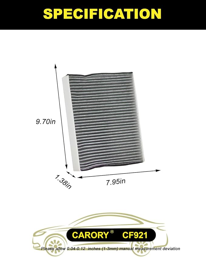 CARORY Cabin Air Filter w/Activated Carbon for Select 2013-2022 Ford, Lincoln Models - C-Max, Escape, Focus, Transit Connect, MKC, CV6Z-19N619A, FP-70, 2014 2015 2016 2017 2018 2019 2020 2021