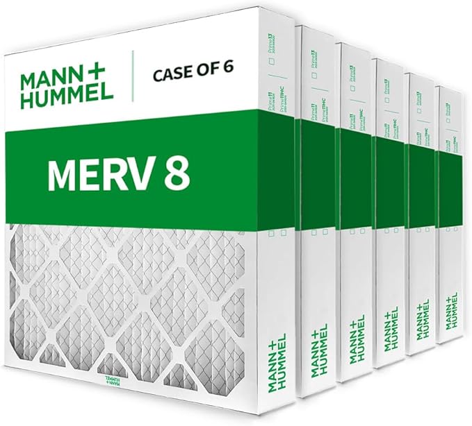 Mann+Hummel 20x25x4 MERV 8 Pleated HVAC AC Furnace Air Filters. Case of 6. (Exact Size: 19.5 x 24.5 x 3.75 Inches)