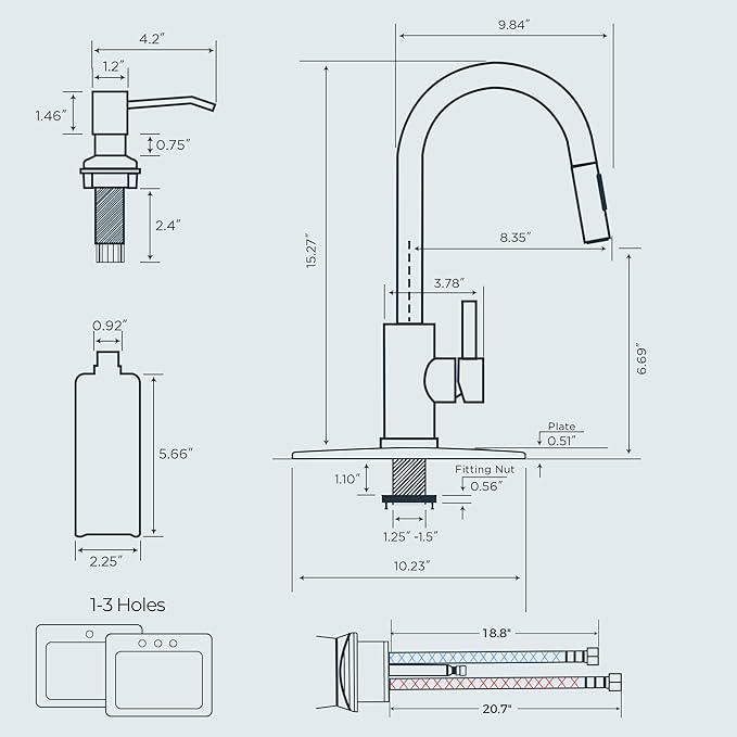FORIOUS Chrome Kitchen Faucet with Soap Dispenser, High Arc Modern Sink Faucet with Pull Down Sprayer and Deck Plate, Stainless Steel Fit for 1 or 3 Hole for Pot Filler Bar Farmhouse Laundry Rv
