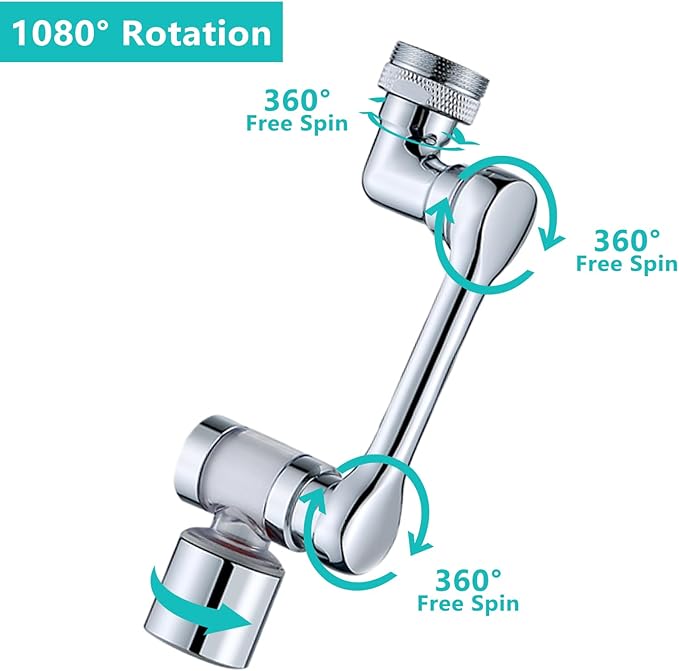 1080°Swivel Faucet Extender with Filter, Sink Water Faucet Aerator Extension in Brass, Swivel Robotic Arm Bathroom Faucet Extender, Rotating Extension with 2 Mode Splash