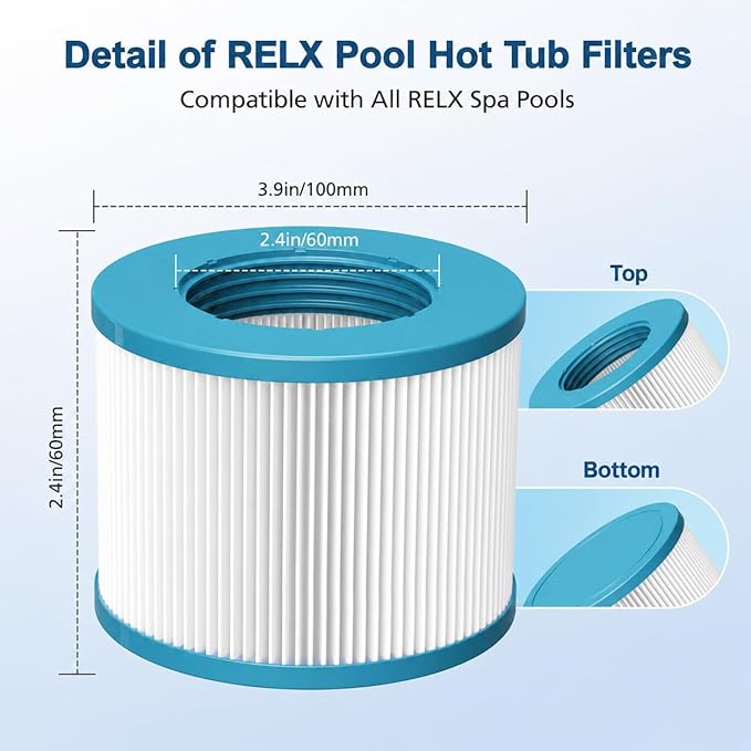 Hot Tub Filter Compatible with All RELX Hot Tub, Pool Filters, Spa Filter Replacement, Filter Cartridges for Inflatable Hot Tubs Filtration, 8 Filter + 8 Filter Covers