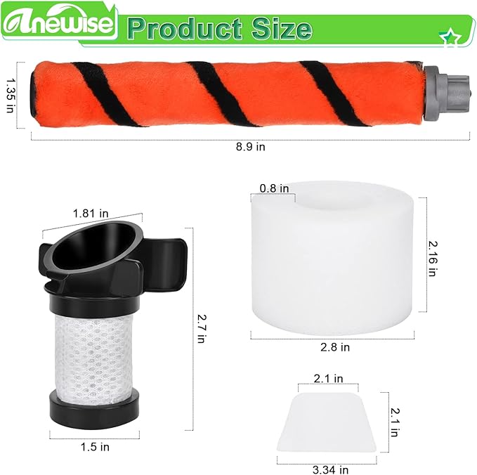 Anewise Filter Replacement for Shark ION Flex Duo Clean IF100 F80 UF280 IF200 IF201 IF202 IF203Q IF252 IF281 IF282 Cordless Vacuum, 2 HEPA + 4 Foam Felt Filters +1 Brush, Part # XPREMF100 & XPSTMF100