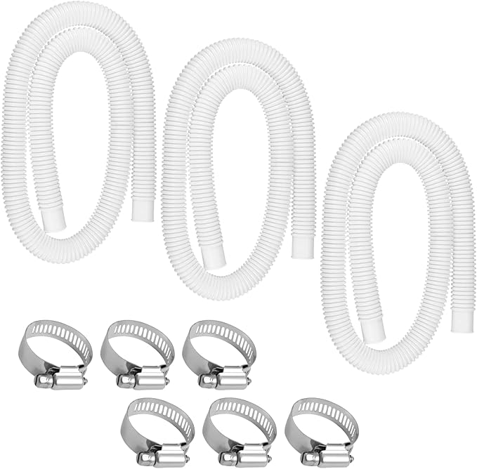 1.5" x 59" Pool Hoses for Above Ground Pools - Pool Pump Replacement Hose Compatible with In tex Coleman Skimmer Surface Skimmer Pool Pump Pool Filter, 3 Pack with 6 Hose Clamps