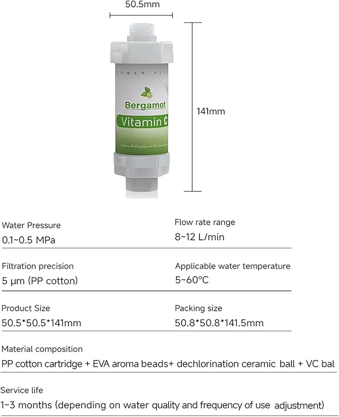 Shower Head Filter for Hard Water Bathroom Accessories Water Filter Vitamin C Replacement Cartridge Remove Chlorine Fluoride Heavy Metals Improves Skin Condition Protects Hair Lemon Scent