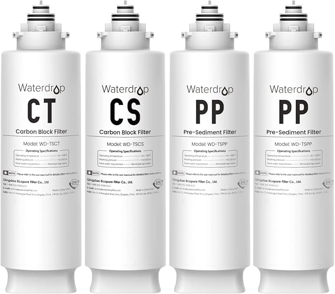Waterdrop TSC Under Sink Water Filter Replacement, 1-Year Replacement Pack, 4-Pack (2 x TSPP, 1 x TSCS, 1 x TSCT), for Waterdrop TSC Under Sink Water Filtration System
