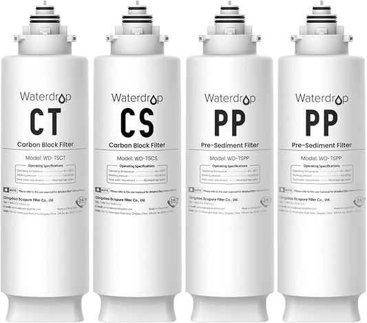 Waterdrop TSC Under Sink Water Filter Replacement, 1-Year Replacement Pack, 4-Pack (2 x TSPP, 1 x TSCS, 1 x TSCT), for Waterdrop TSC Under Sink Water Filtration System
