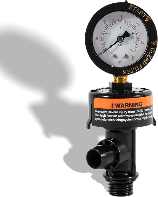 98209800 High Flow Manual Relief Valve/Air Relief Manual Valve Assembly with Pressure Gauge, Replacement for Pool and Spa Filter (1 PACK-98209800)